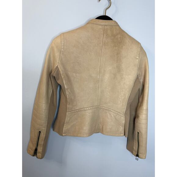 J. Crew Collection Y2K Leather Vintage Motto Zip Jacket Beige Women's 2 - Picture 10 of 13